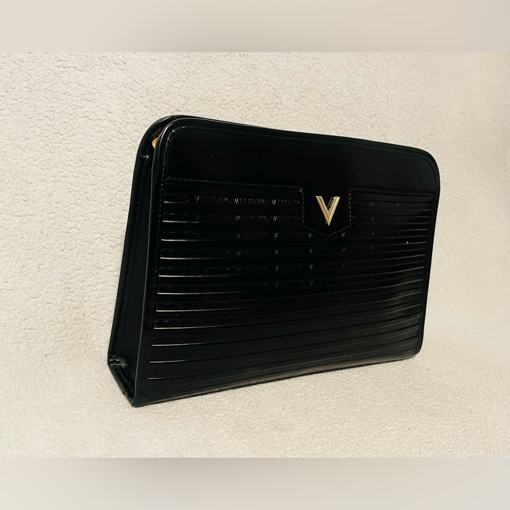 Mario Valentino Black Leather Monogrammed Clutch - Picture 2 of 11